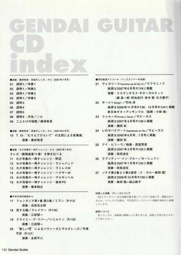 現代ギター 2007年7月号 No.514 表紙「荘村清志」